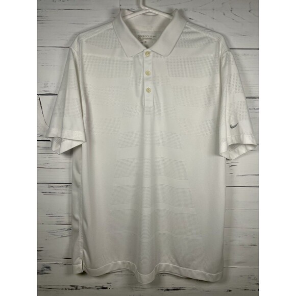 Nike Golf Tour Performance Dri-Fit Polo Shirt White Check Pattern Men’s Large - Picture 1 of 5